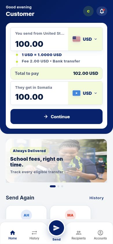 TrustRemit app dashboard